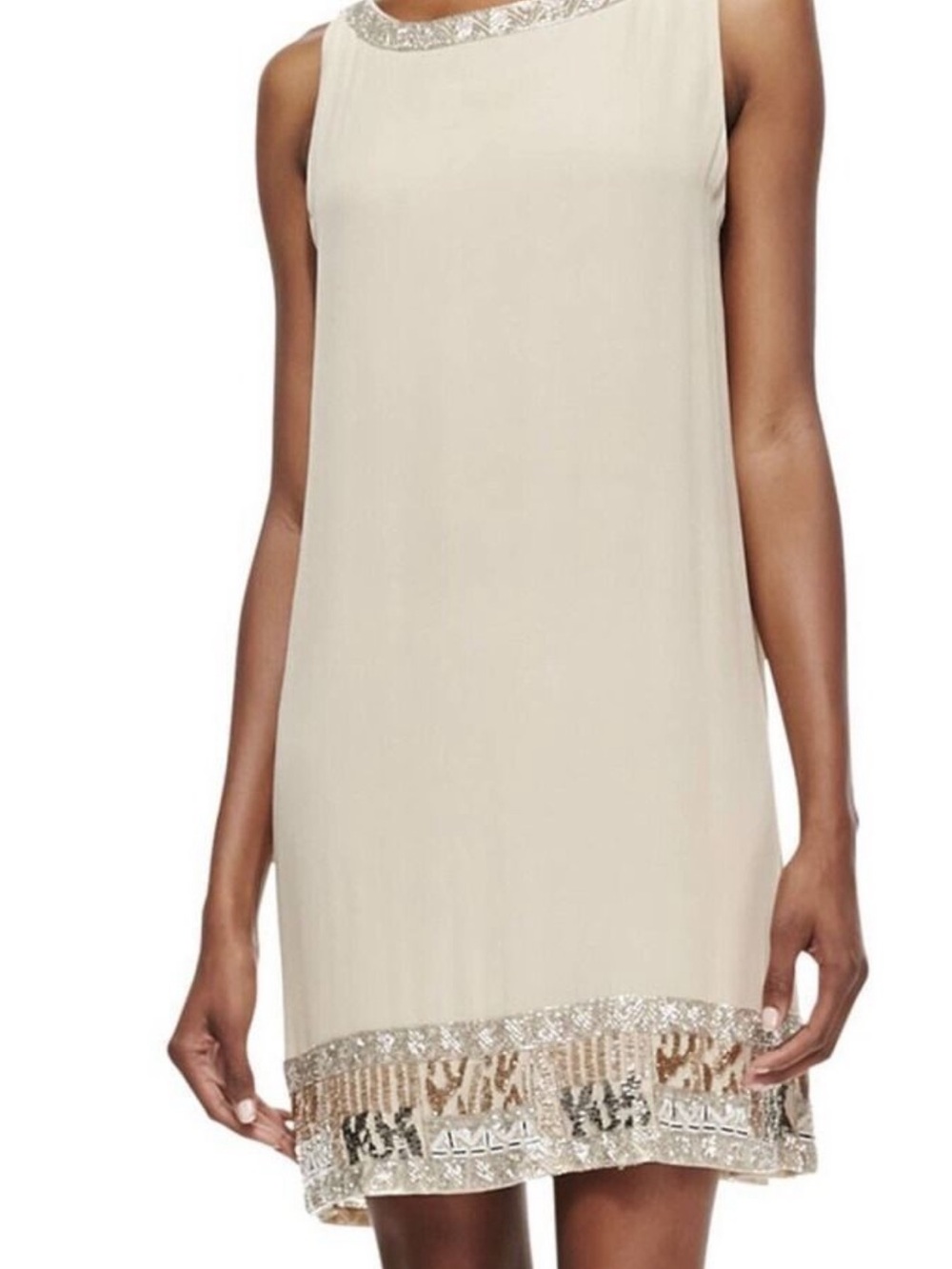 Alice + Olivia 100% Silk Cream Mini Dress with Beaded Hem